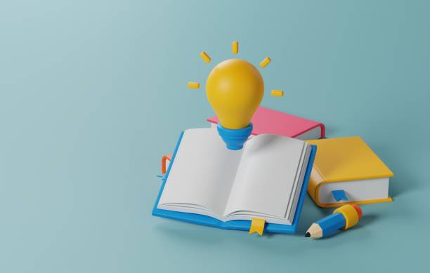 istock Illuminating Ideas of Yellow Light Bulb and Open Book for Creative Education. 3D render 2124113399