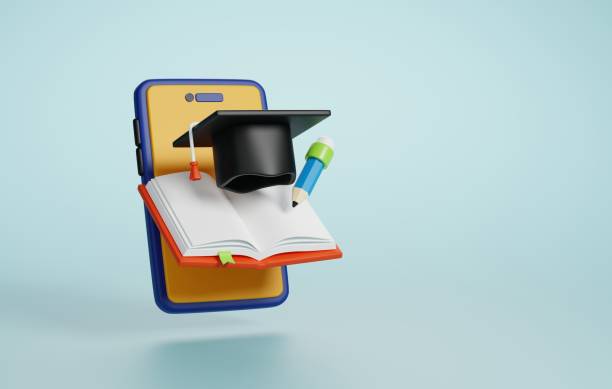 istock Online Learning, book and graduation hat, Academic Achievement. 3D render 2124113411