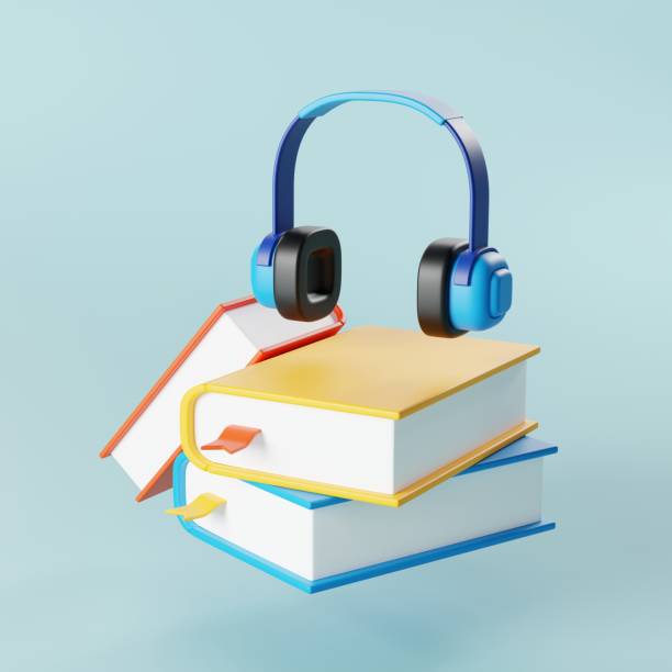 istock Audio Learning, 3D Icon of Headphones and Books for E-Learning Enthusiasts. 3D Render 2124113460