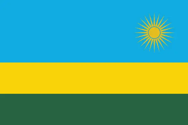 Vector illustration of Rwanda flag. Flag icon. Standard color. Standard size. A rectangular flag. Computer illustration. Digital illustration. Vector illustration.