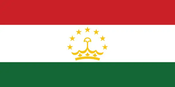 Vector illustration of Tajikistan flag. Flag icon. Standard color. Standard size. A rectangular flag. Computer illustration. Digital illustration. Vector illustration.