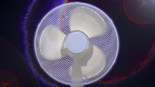 New home white fan spins at different speeds on a black background
