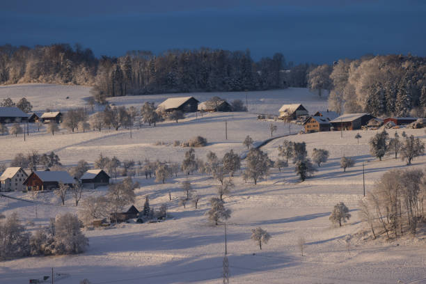 small swiss village in a wintry snow landscape