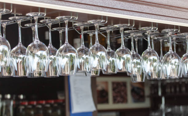 istock Clean glasses hang over the bar 2124257206