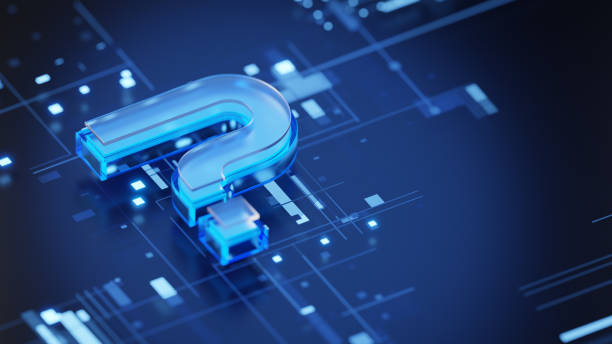 istock Question mark 3d sign on abstract digital background. Technology survey, search of solution concept 2124263377