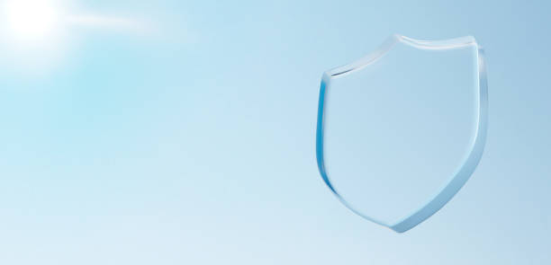 istock 3D Illustration.Transparent glass shield against blue sky. Sunlight.Copy space. (horizontal) 2124270680