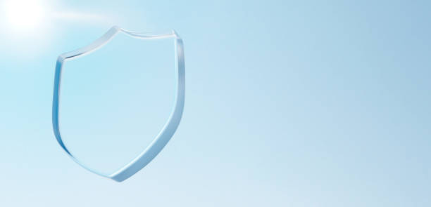 istock 3D Illustration.Transparent glass shield against blue sky. Sunlight.Copy space. (horizontal) 2124270681
