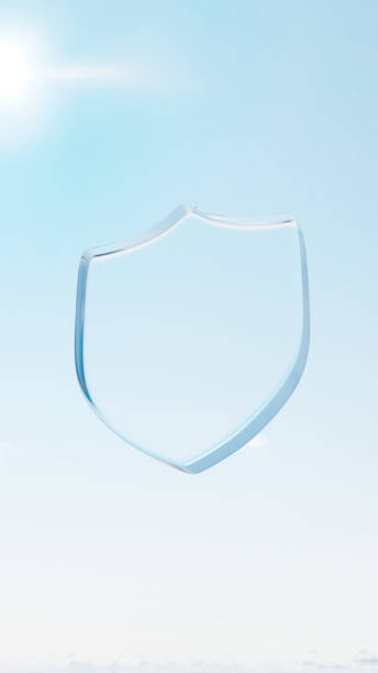 istock 3D Illustration.Transparent glass shield against blue sky. Sunlight. (Vertical) 2124272210