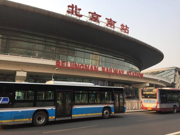 An exterior shot of Shanghai Railway Station in Shanghai, China. The station is visited by hundreds of thousands of people each and everyday and is a popular destination for travelers loking to arrive or depart China's largest city.