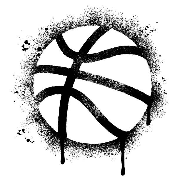 spray painted graffiti basketball icon sprayed isolated with a white background. - basketball stock-grafiken, -clipart, -cartoons und -symbole