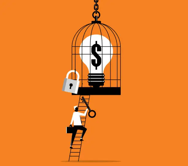 Vector illustration of Open cage with idea bulb - Businessman