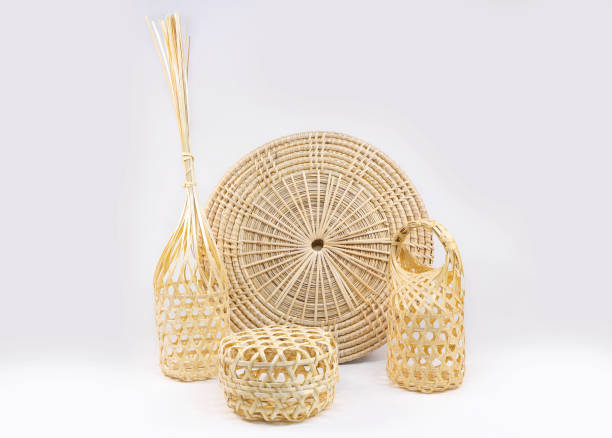 istock Set of different wicker baskets made of natural material on a white background. concept Handicraft handmade from natural product 2124345083