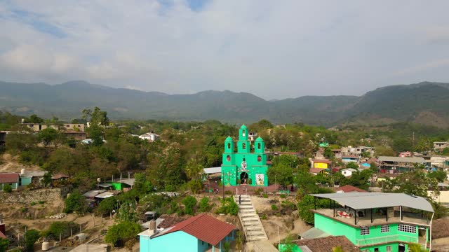 Horizontal Dronie Video of Sabanillas Church, Guerrero