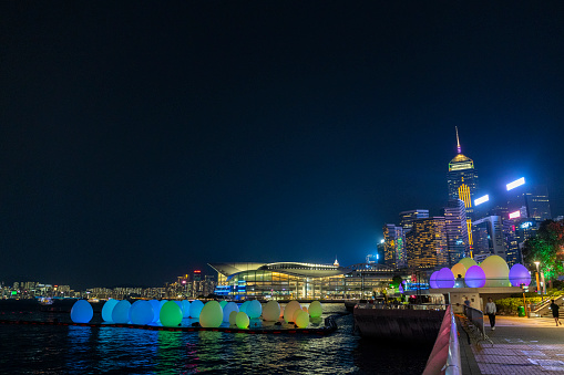 2024 Mar 20,Hong Kong.hundreds of egg-shaped objects to light up Victoria Harbour in Hong Kong.