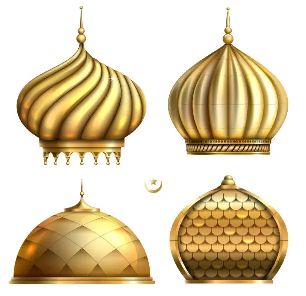 Vector illustration of Set of oriental golden domes