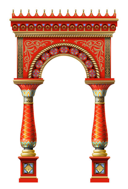 istock Fabulous ancient arch facade in the east or the ancient Russian style 2124395086
