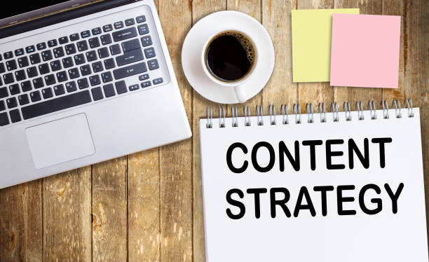 istock Business quotes, CONTENT STRATEGY on notebook or paper in office desk, office workplace, 2124407895