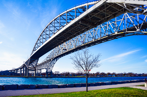 The Blue Water Bridge, a twin-span international bridge over the St. Clair River, connecting Port Huron, Michigan, United States, and Point Edward, Ontario, Canada