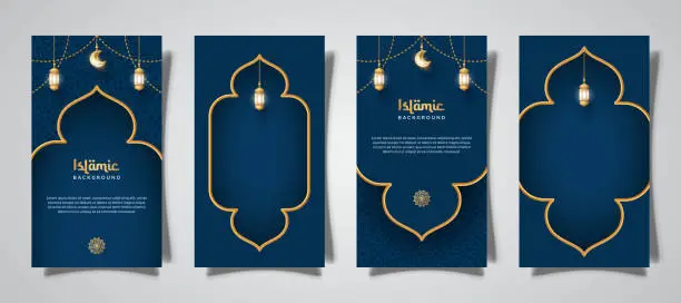Vector illustration of islamic social media stories with lantern ornament and realistic effect template vector