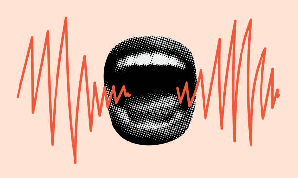 kolase modern dengan mulut menjerit - mulut ilustrasi stok