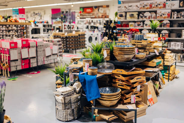 istock Bowls, trays and baskets on display in the store 2124490059