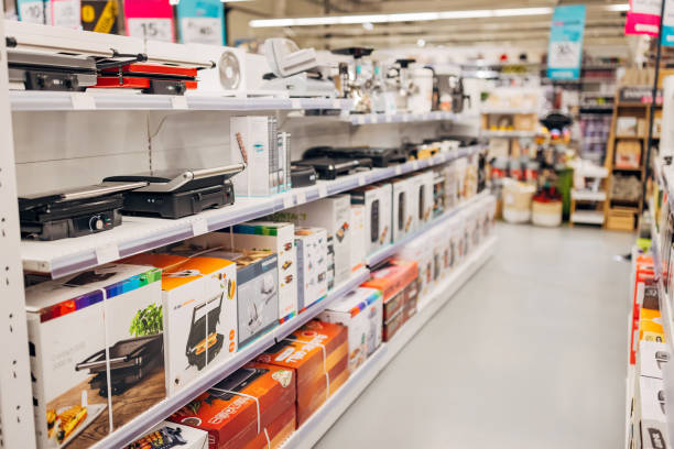istock Toasters lined up side by side on the shelf of a electronics store 2124490890