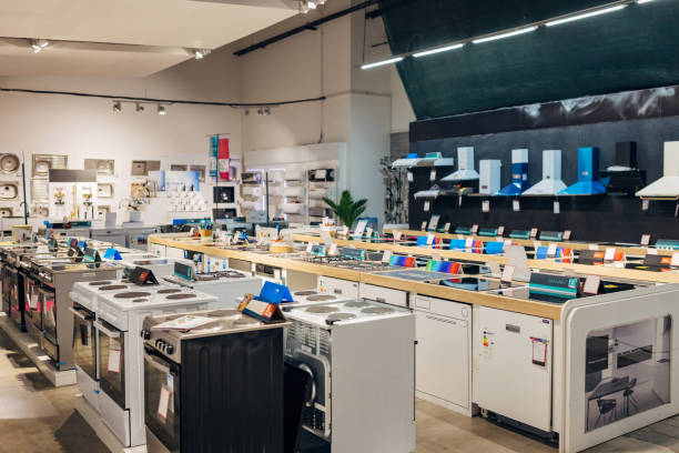 A huge selection of household appliances for the bathroom and kitchen, dishwashers and washing machines, in the department store