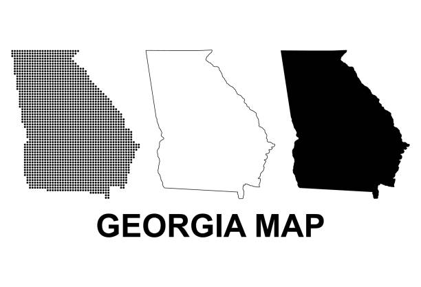 ilustraciones, imágenes clip art, dibujos animados e iconos de stock de set of georgia map, united states of america. flat concept icon vector illustration - atlanta georgia icon set computer icon georgia