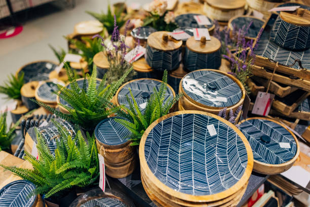 Hand made colorful ceramic pottery. Hand painted pottery. Traditional pottery fair in Pune, India.