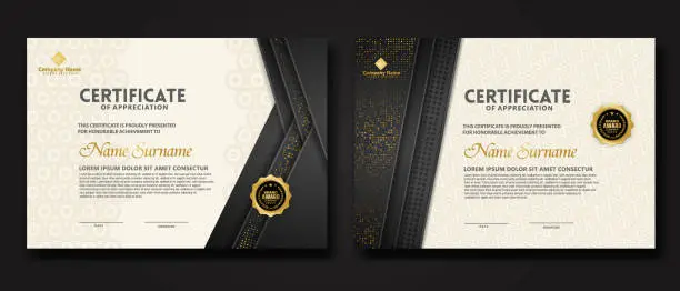 Vector illustration of Luxury certificate template with glitter effect dan lines gold shine on frame background