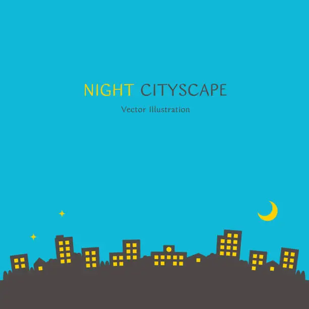 Vector illustration of Vector illustration of a beautiful cityscape at night with schools, buildings, houses, etc.