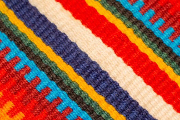 istock Hand knotted carpet with crewels arranged in a diagonal rainbow pattern 2124586599