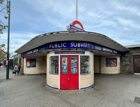 Leytonstone underground station and subway, on the Central Line, in east London. March 2024