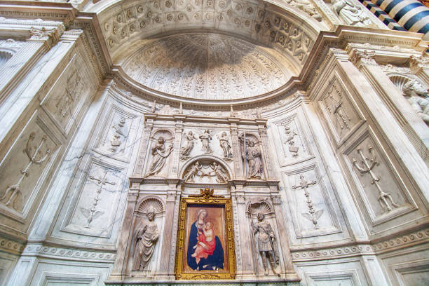 Interior of Siena Cathedral (Duomo di Siena) is a medieval church in Siena, Italy