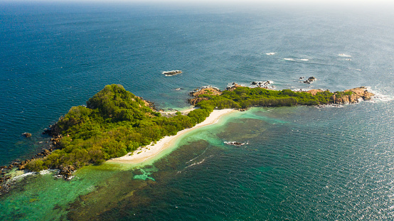 Top view ofsandy beach on a tropical island. Pigeon Island, Sri Lanka.