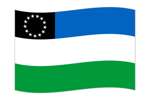 Vector illustration of Waving flag of Rio Negro, administrative division of Argentina. Vector illustration.