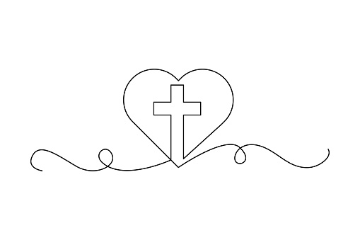 Faith and love intertwined. Religious heart with cross. Christian symbol of love. Spirituality and belief design. Vector illustration. EPS 10. Stock image.