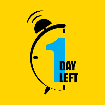 Final countdown with alarm clock showing 1 day left. Urgent deadline concept. Vector illustration. EPS 10. Stock image.