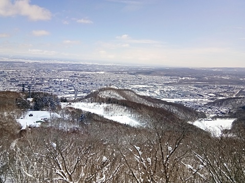 snowy landscape from mountain Moiwa, Sapporo, Japan