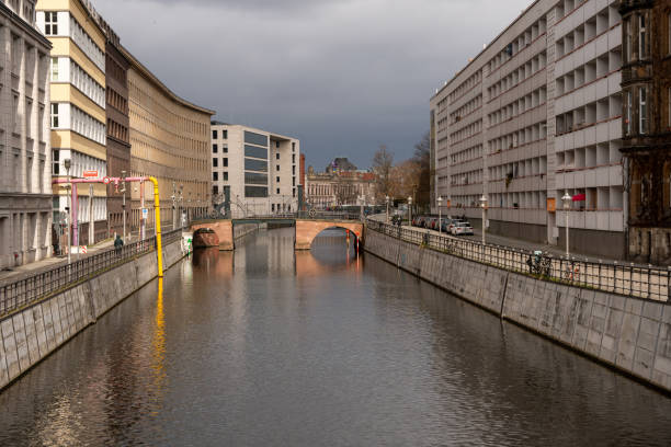 An ancient drawbridge across the river in Berlin. Close-up of the old drawbridge.