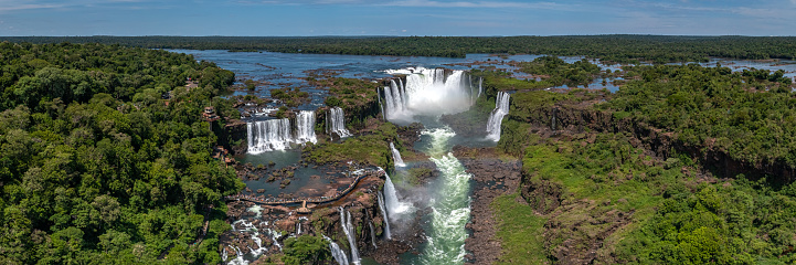 Iguazu Falls from drone. Iguazú Falls, Iguaçu Waterfall aerial view