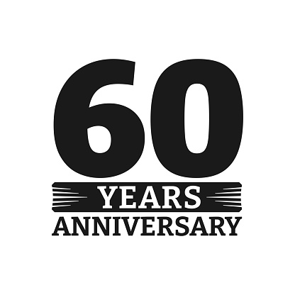 60 years logo or icon. 60th anniversary badge. Birthday celebrating, jubilee emblem design with number twenty. Vector illustration.