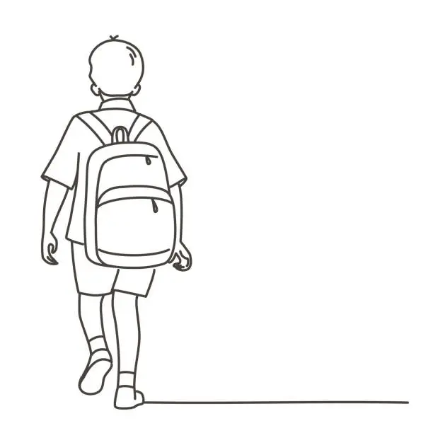 Vector illustration of A boy is walking with a backpack on his back
