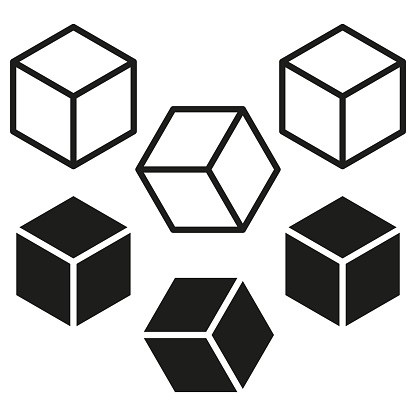 Geometric shapes set. Hexagon and cubes. Contrast outlines. Black and white. Vector illustration. EPS 10. Stock image.