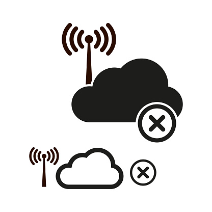 Cloud connectivity issues. Signal tower and outage. Network error concept. Vector illustration. EPS 10. Stock image.