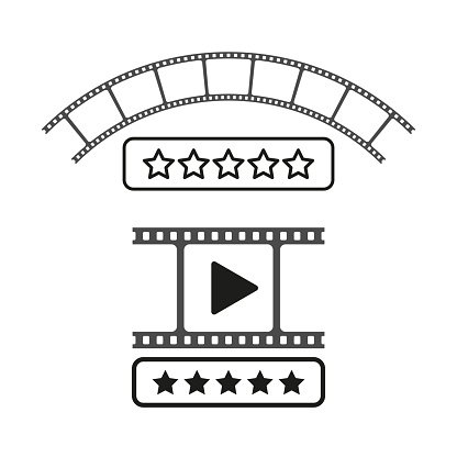 Film strip and rating stars. Cinema experience concept. Movie review symbols. Vector illustration. EPS 10. Stock image.