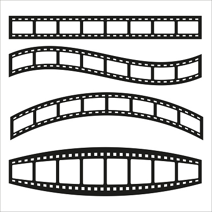 Filmstrip set straight and curved. Cinema concept. Movie industry symbol. Vector illustration. EPS 10. Stock image.