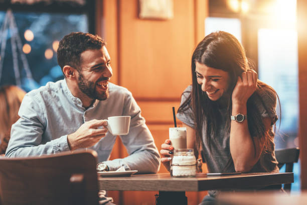 istock Happy Couple In Cafe 2124939092