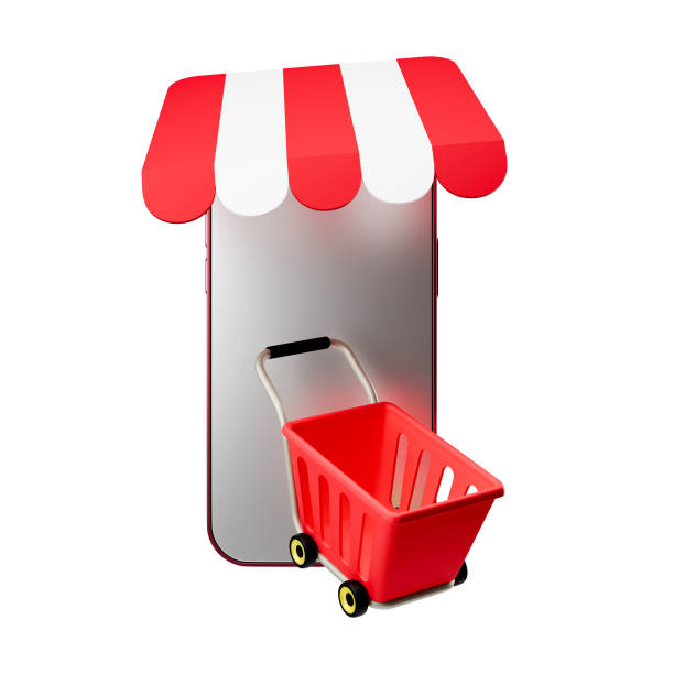 istock Online shopping via mobile phone 3D. 2124985217
