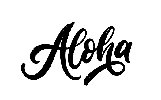 Aloha - handwritten lettering design. Vector hand drawn calligraphy text, isolated on white background.